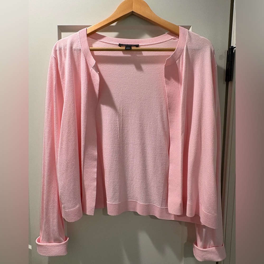 Ann Taylor Pastel Pink Cropped Open Front Cardigan Large